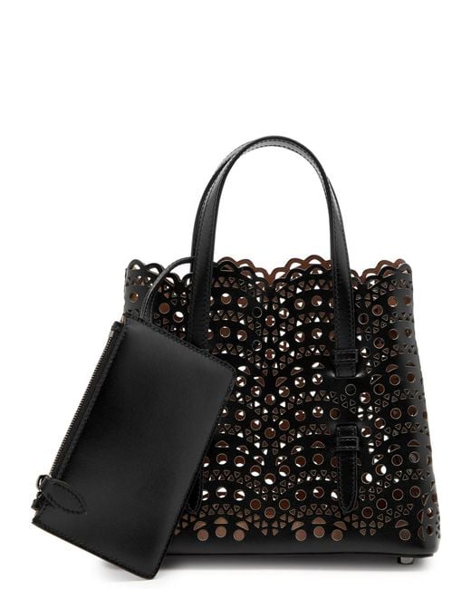 Alaïa Black Alaïa Mina 20 Laser-cut Leather Top Handle Bag