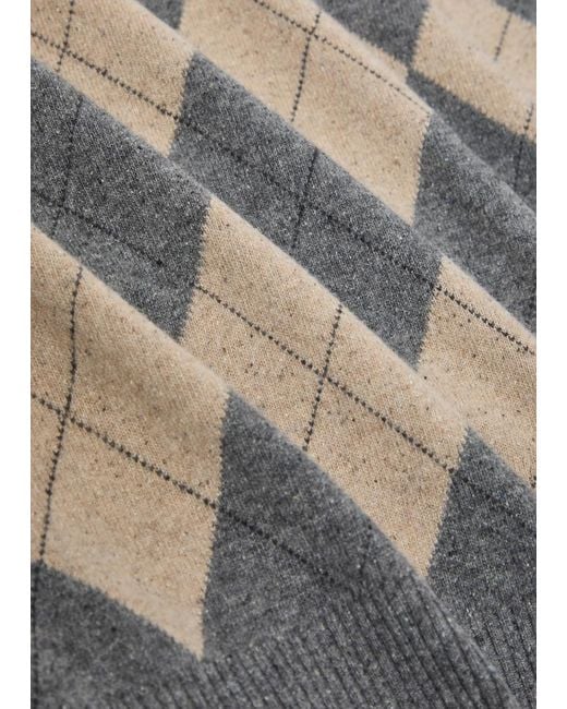 Rohe Gray Argyle Argyle Wool-Blend Polo Jumper