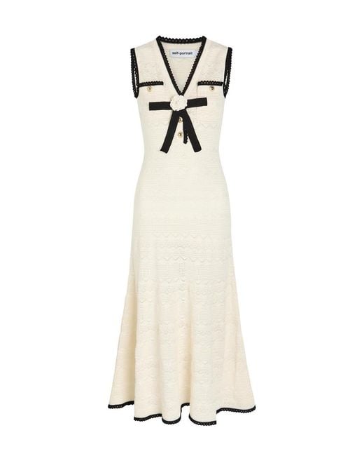 Self-Portrait White Pointelle-Knit Midi Dress