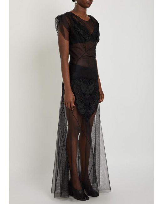 Vivienne Westwood Black Justina Embroidered-Appliqué Mesh Maxi Dress