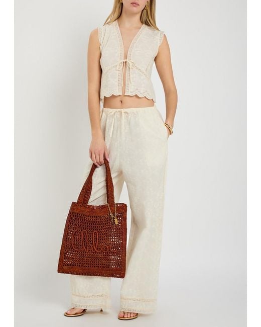 SOLAQUA White Willow Embroidered Cropped Cotton Top