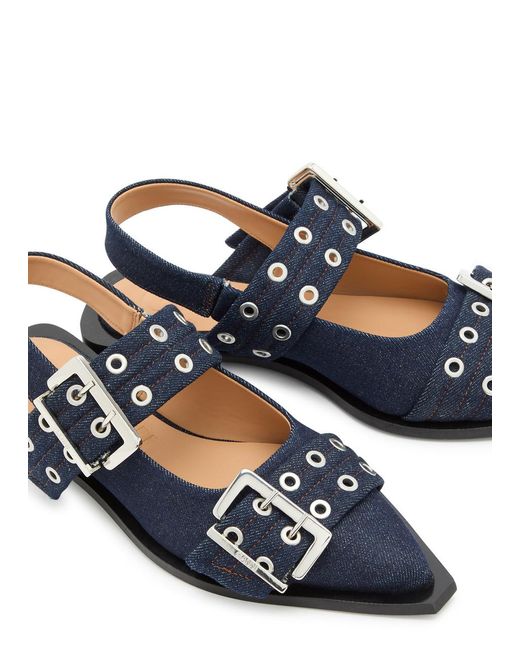 Ganni Blue Buckle Ballerina Slingback Flats