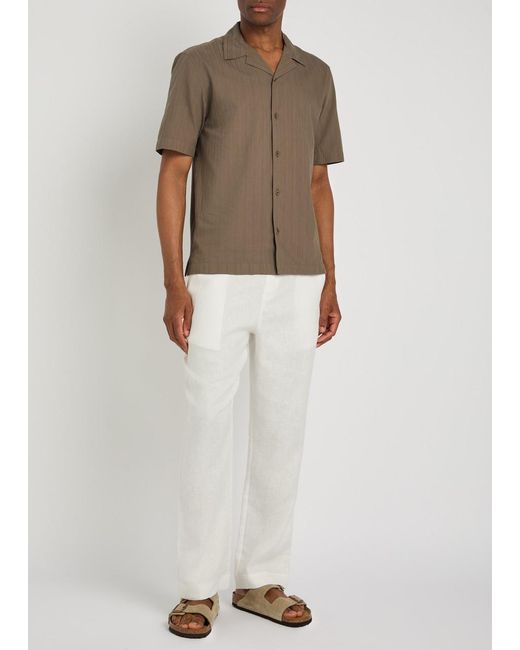 Sunspel Brown Striped Embroidered Cotton Shirt for men