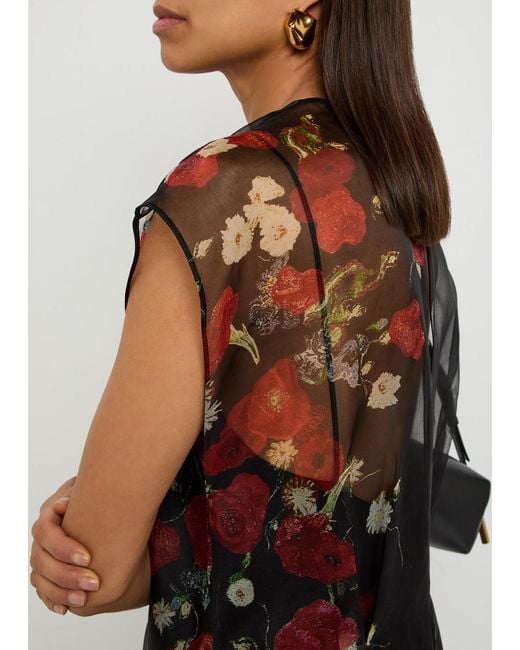 Khaite Black Merith Floral-Print Ruffled Silk Mini Dress