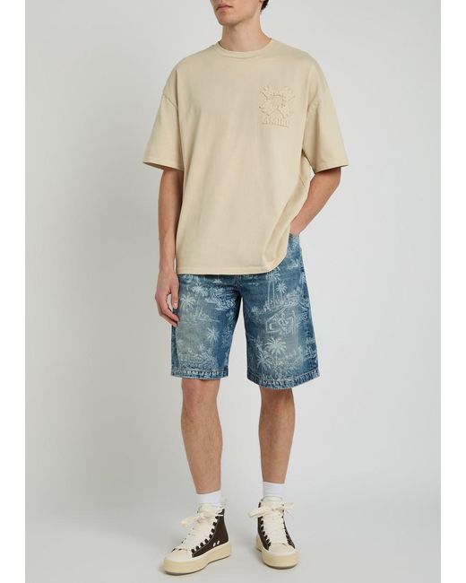 Amiri Blue Palm Printed Denim Shorts for men