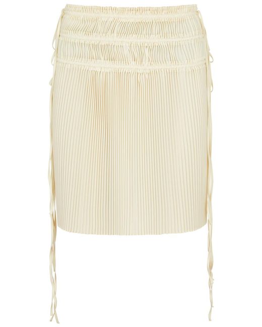 Helmut Lang Natural Pleated Satin Mini Skirt