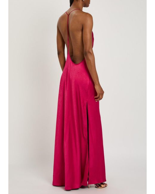 Anna October Pink Justina Open-Back Satin Maxi Dress