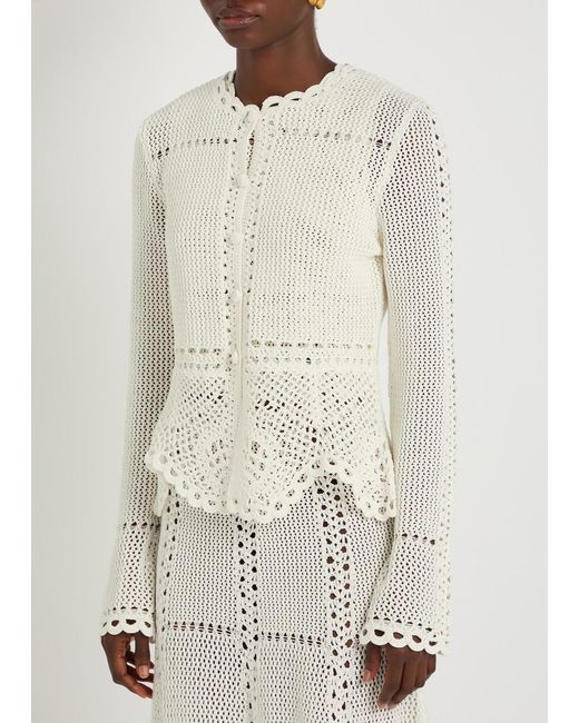 Erdem White Scalloped Crochet Cotton Cardigan