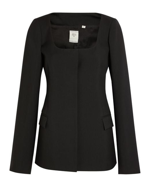 Calvin Klein Black Camille Scoop-Neck Wool Blazer