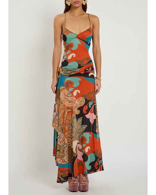 Etro Orange Printed Mesh-Jersey Maxi Dress