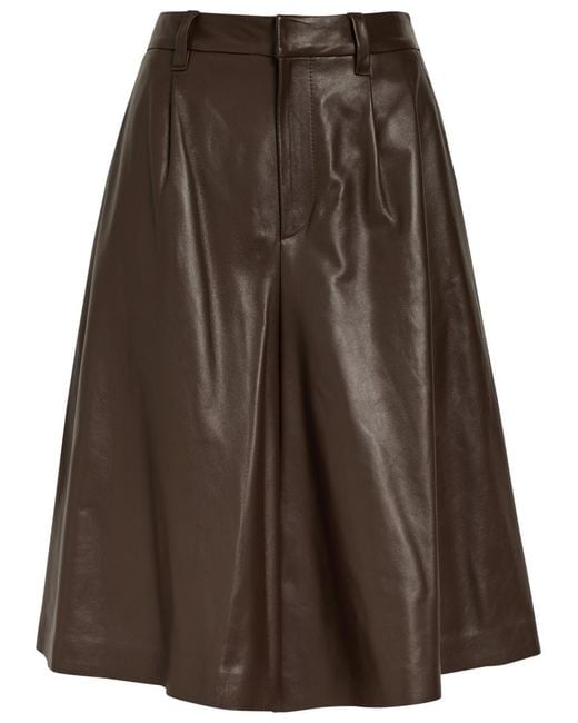 Brunello Cucinelli Brown Wide-Leg Leather Shorts