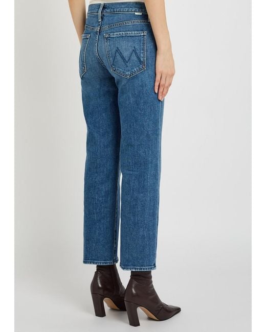 Mother Blue The Mid Rise Rambler Slim Straight-Leg Stretch-Denim Jeans