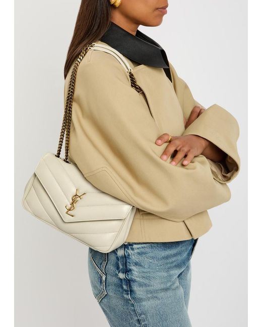 Saint Laurent Natural Loulou Small Quilted Leather Shoulder Bag