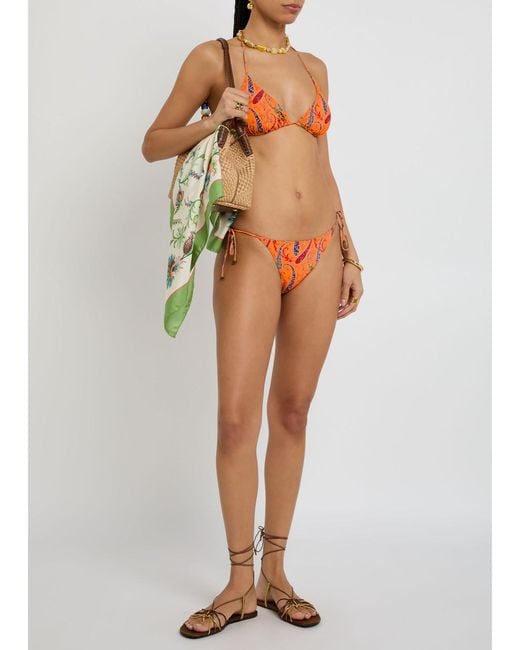 Etro Orange Patterned Triangle Bikini