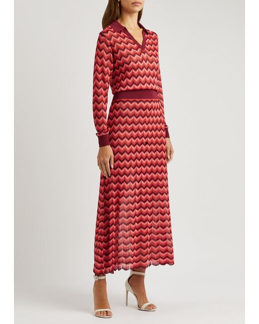 Rixo Red Annie Striped Fine-knit Maxi Dress