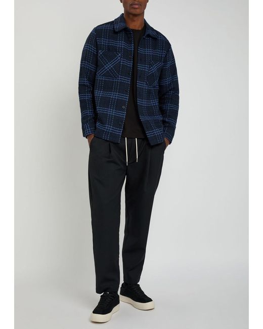 Wax London Blue Whiting Checked Cotton-Blend Overshirt for men