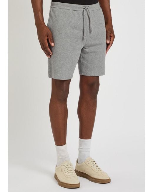 Boss Gray Logo-Embroidered Waffle Cotton-Blend Shorts for men