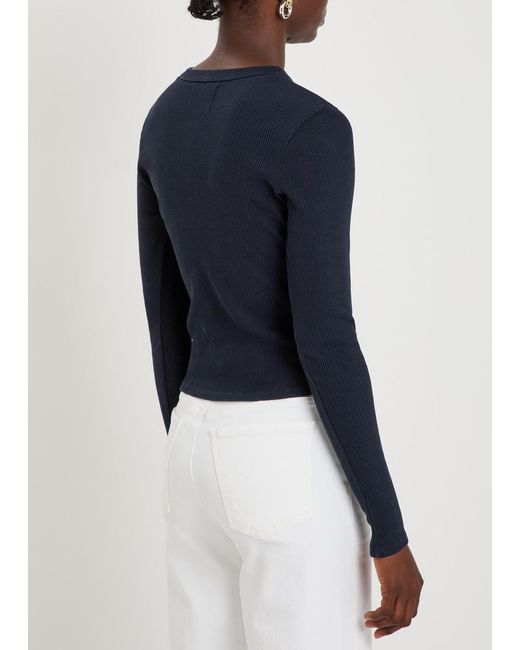 Citizens of Humanity Blue Kari Ribbed Cotton-Blend Cardigan