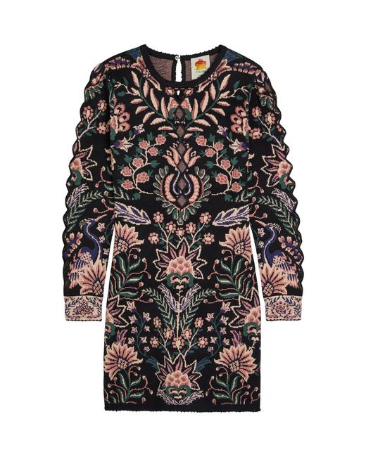 Farm Rio Black Marvelous Garden Floral-Jacquard Knit Mini Dress
