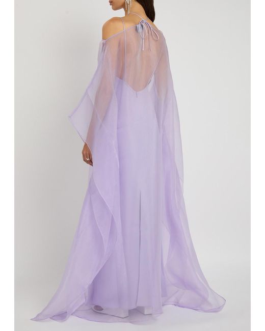 ‎Taller Marmo Purple Sza Sza Kaftan Spirito Chiffon And Tulle Maxi Kaftan Dress