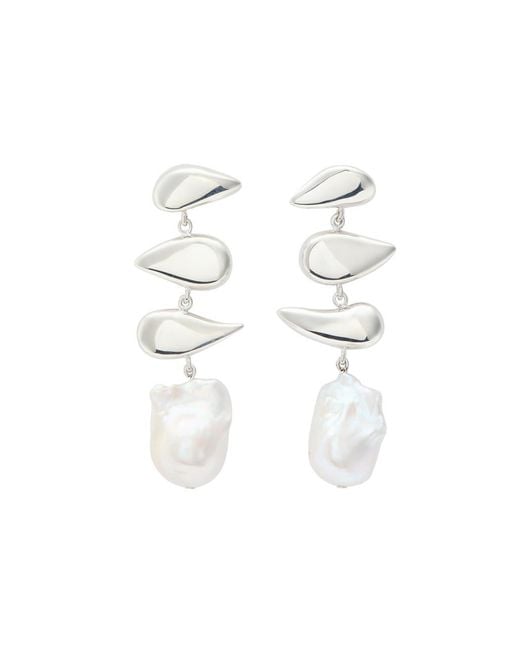 Agmes White Flora Pearl-Embellished Sterling Drop Earrings