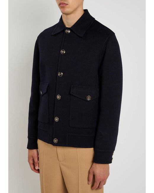 Valentino Garavani Blue Wool And Cashmere-Blend Bomber Jacket for men
