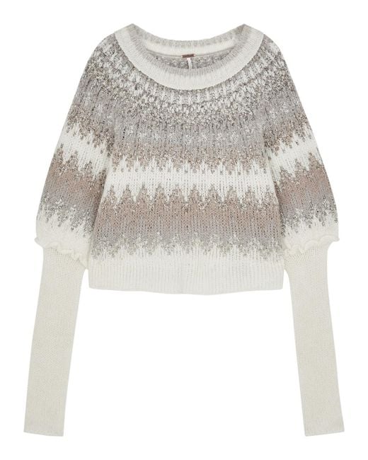 Free People White Home For The Holidays Intarsia Knitted Jumper