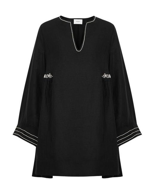 Merlette Black Riverside Embroidered Linen Mini Dress