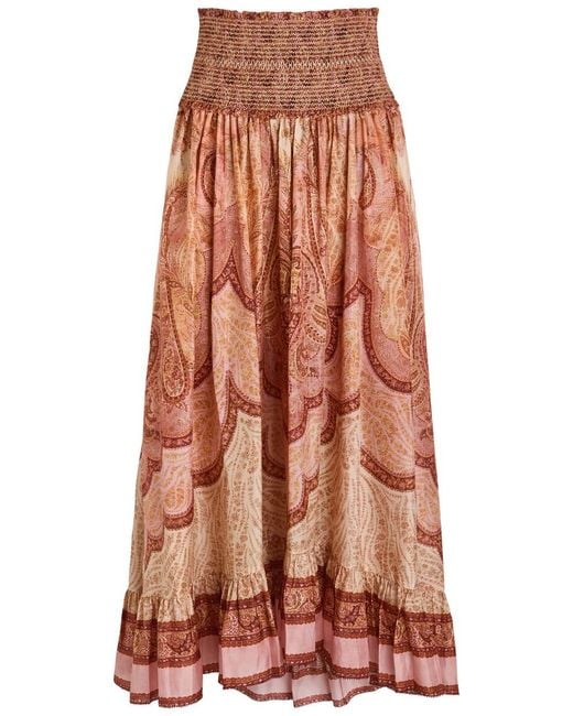 Zimmermann Orange Wanderlust Patterned Silk Maxi Skirt