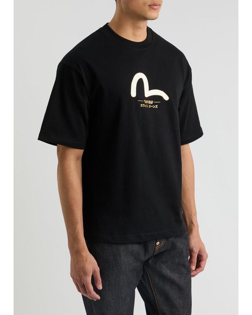 Evisu Black Daicock And Kamon Printed Cotton T-Shirt for men