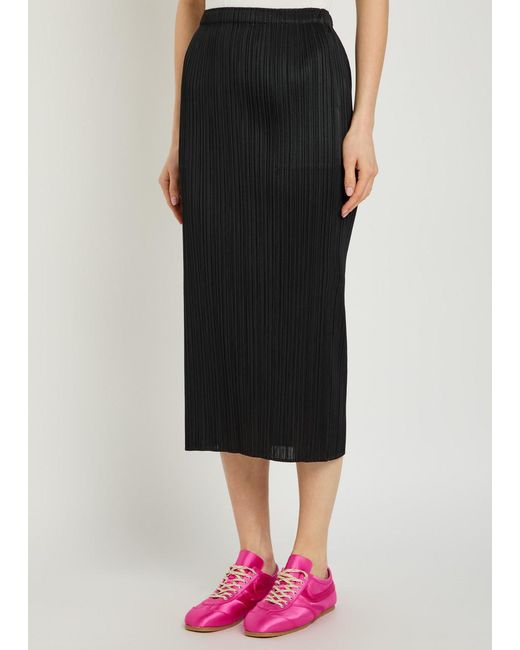 Pleats Please Issey Miyake Black Pleated Woven Midi Skirt