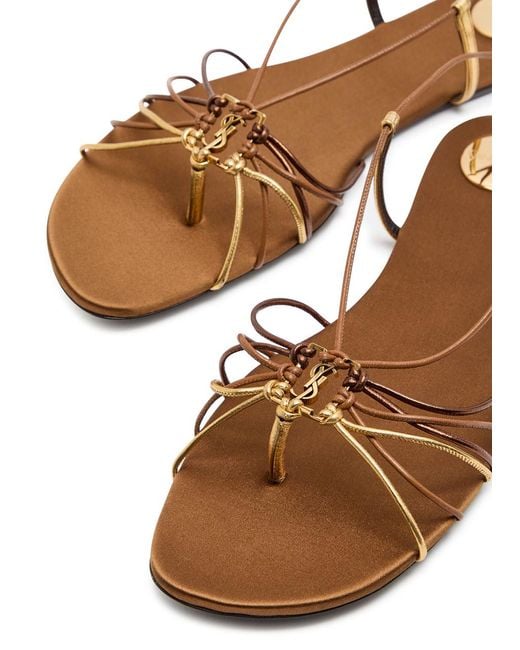 Saint Laurent Natural Bridget Strappy Satin Sandals