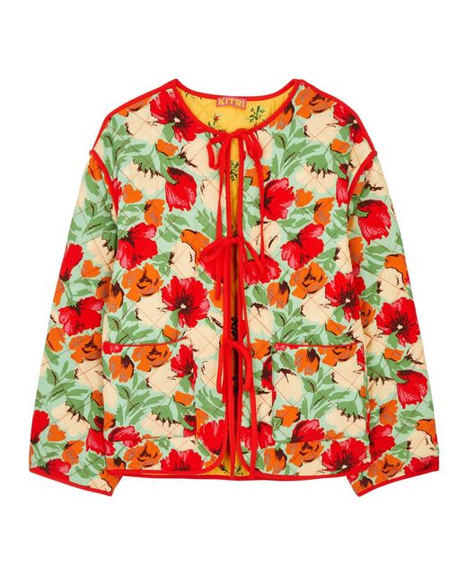 Kitri Red Theodora Floral-print Reversible Jacket