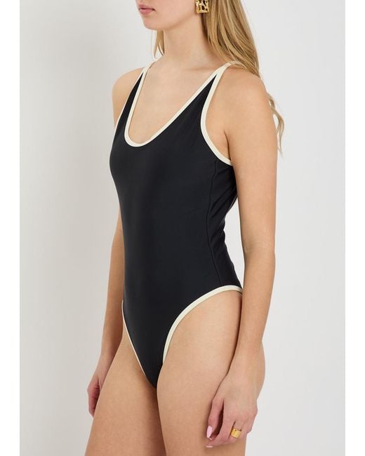 SOLAQUA Black Swim Ii Piped-Trim Swimsuit