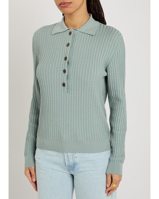 Blazé Milano Green Alegria Cable-Knit Silk-Blend Polo Top