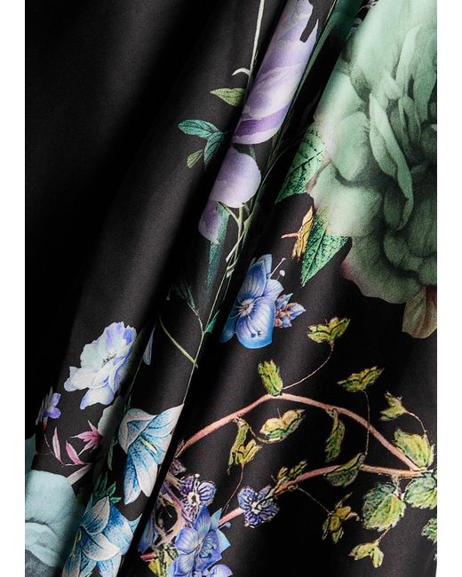 Alice + Olivia Black Terese Floral-Print Satin Maxi Skirt