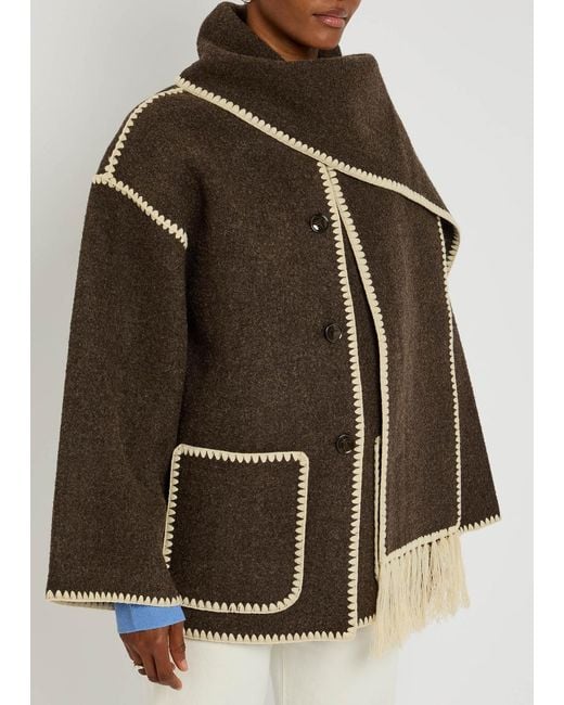 Totême Brown Scarf-Effect Wool-Blend Jacket