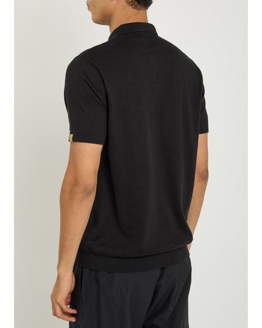 Now You Live Black Pickwell Fine-Knit Cotton Polo Shirt for men