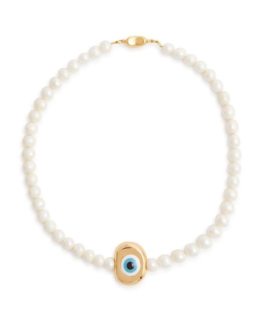 Timeless Pearly White Timeless Y Evil Eye Necklace