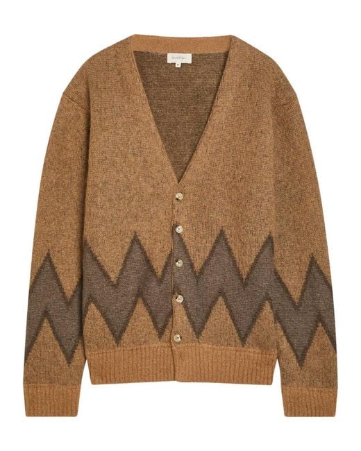 Second Layer Brown Chevy Intarsia Mohair-Blend Cardigan for men