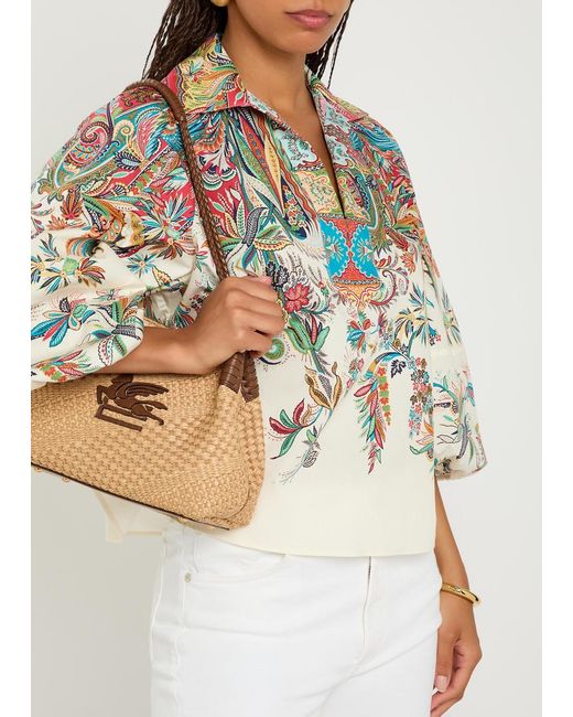 Etro Multicolor Printed Balloon-Sleeve Cotton-Poplin Top