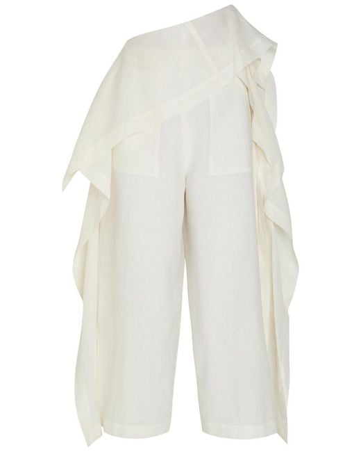 Issey Miyake White Draped Wide-Leg Paper-Blend Trousers