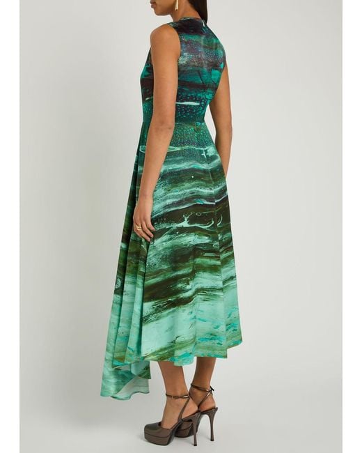 Roksanda Green Tera Printed Silk Midi Dress