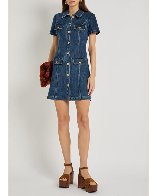 Alice + Olivia Blue Jamie Collared Mini Shirt Dress
