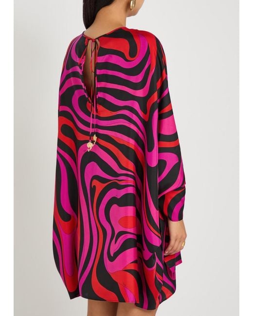 Emilio Pucci Red Printed Silk-Twill Mini Kaftan