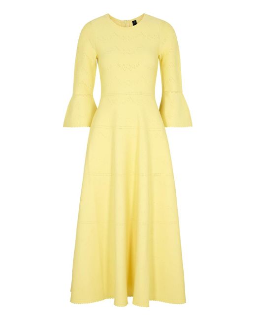 Needle & Thread Yellow Pretty Pointelle Knitted Midi Dress