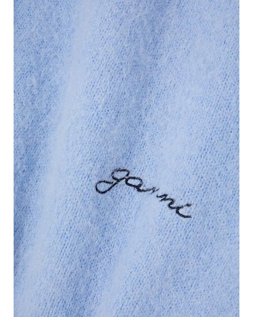 Ganni Blue Logo-embroidered Alpaca-blend Vest