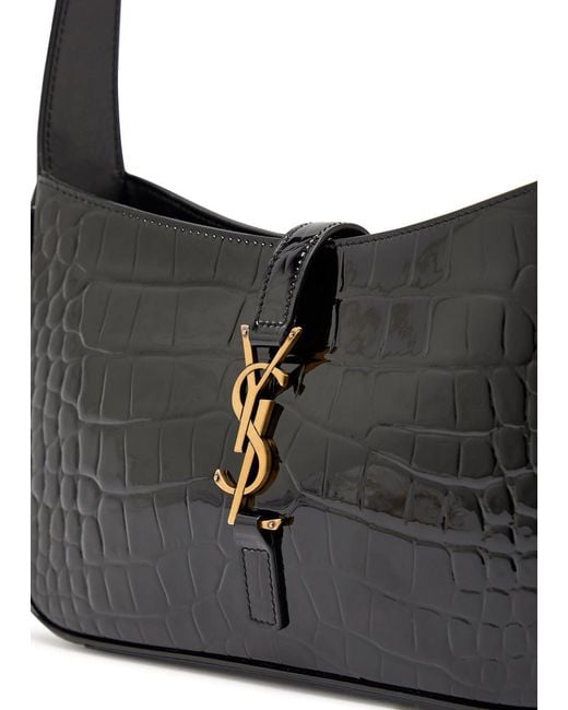 Saint Laurent Black Le 5 À 7 Crocodile-Effect Patent Leather Shoulder Bag