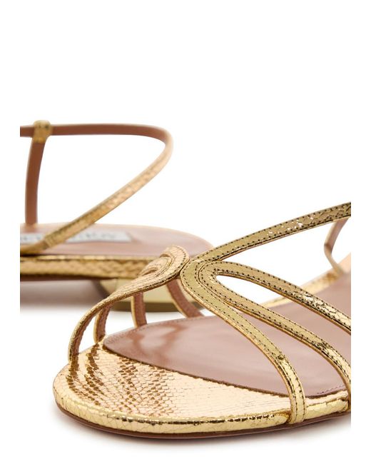 Aquazzura Natural Talk To Me Snake-Effect Metallic Leather Sandals