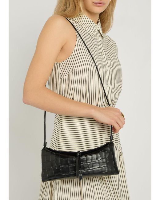 Staud Black Eve Crocodile-Effect Leather Clutch